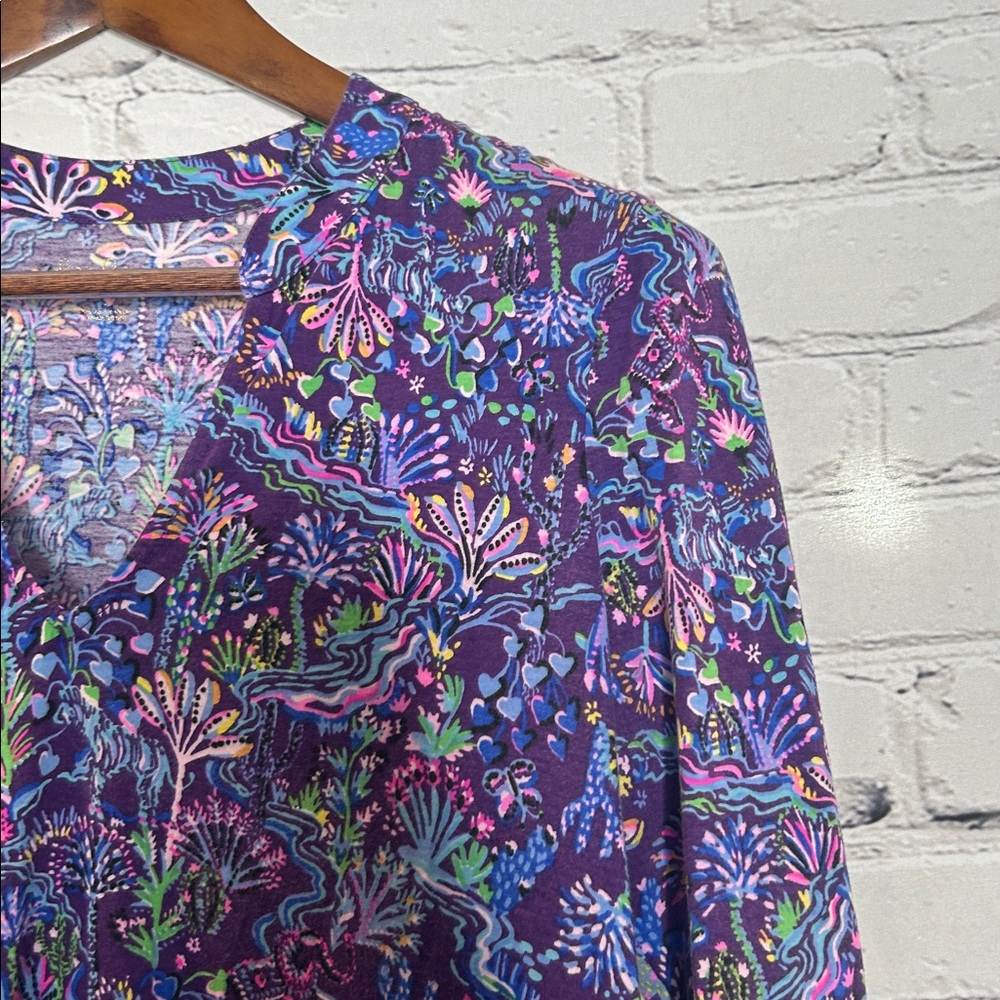 Lilly Pulitzer Dark Purple Floral V-Neck Tiered Dress Size Small - Picture 5 of 13